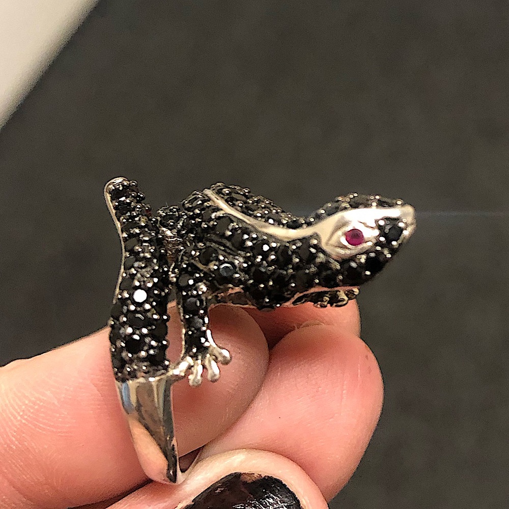 Black Spinel Sterling Silver Lizard Ring